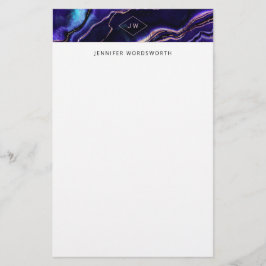 Waterverf Geode Deep Blue Paars Roos Gold Agate Briefpapier