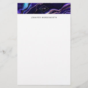 Waterverf Geode Deep Blue Paars Roos Gold Agate Briefpapier