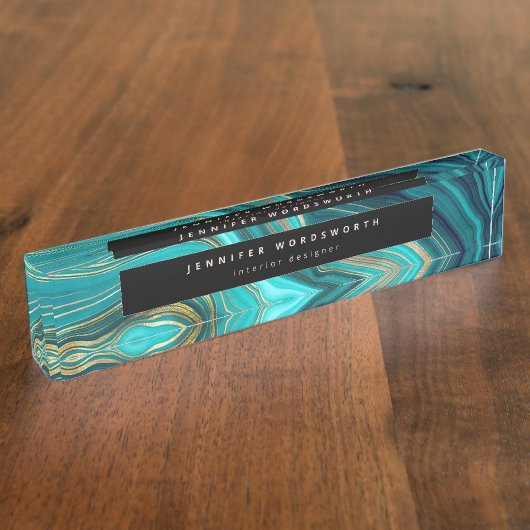 Waterverf Geode Green Agate Malachite Naambordje (Zijkant)