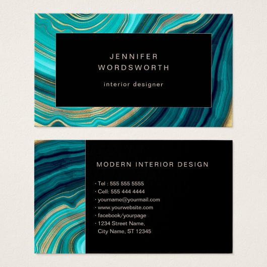 Waterverf Geode Green Black Agate Malachite Visitekaartje (Voorkant /achterkant)