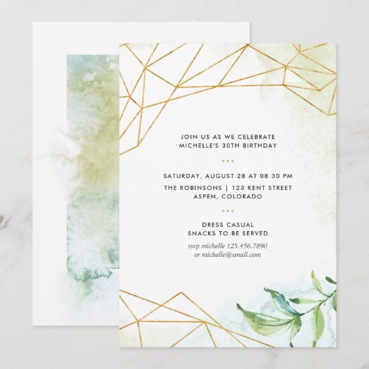 Waterverf Geometric Birthday Party Kaart (Voorkant / Achterkant)