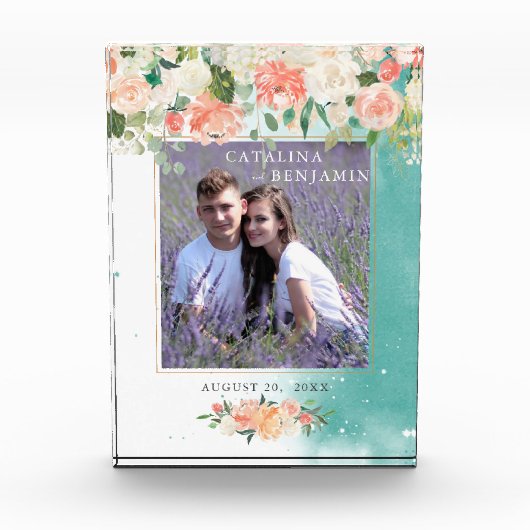 Waterverf Geometric Blush Pink Floral Wedding Fotoblokken (Voorkant)