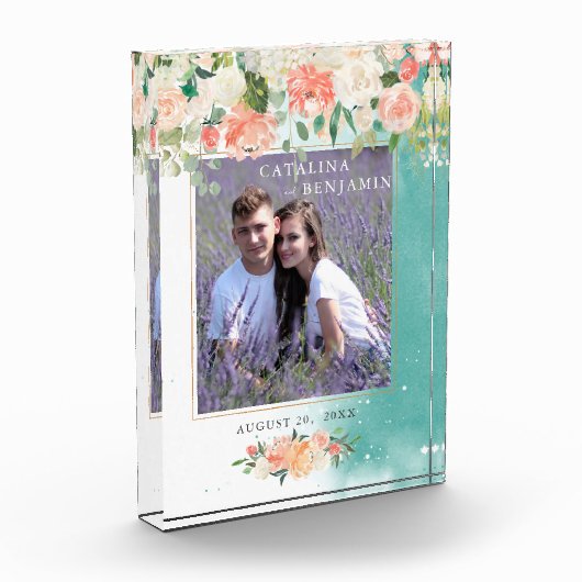 Waterverf Geometric Blush Pink Floral Wedding Fotoblokken (Links)