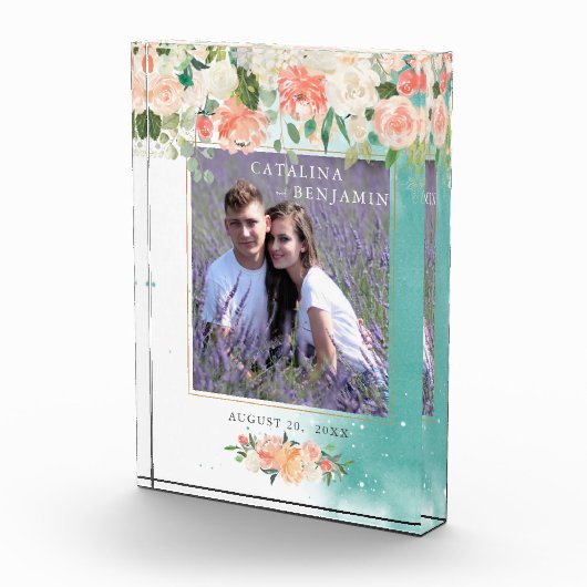 Waterverf Geometric Blush Pink Floral Wedding Fotoblokken (Rechts)