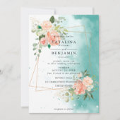Waterverf Geometric Blush Pink Floral Wedding Kaart (Voorkant)