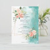 Waterverf Geometric Blush Pink Floral Wedding Kaart (Staand voorkant)