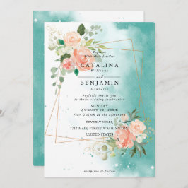 Waterverf Geometric Blush Pink Floral Wedding Kaart