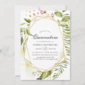 Waterverf Geometric Crystal Greenery Quinceañera Kaart (Voorkant)
