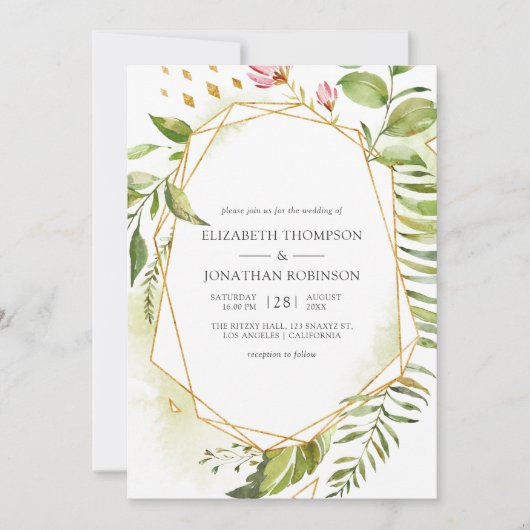 Waterverf Geometric Crystal Greenery Wedding Kaart (Voorkant)