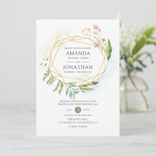 Waterverf Geometric Crystal Greenery Wedding Kaart (Staand voorkant)