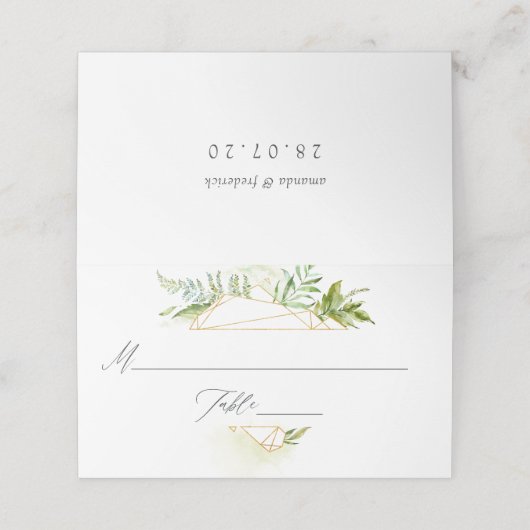 Waterverf Geometric Crystal Greenery Wedding Plaatskaartje (Buitenkant ongevouwen)