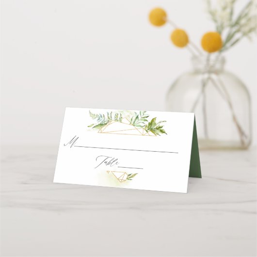 Waterverf Geometric Crystal Greenery Wedding Plaatskaartje (Voorkant)