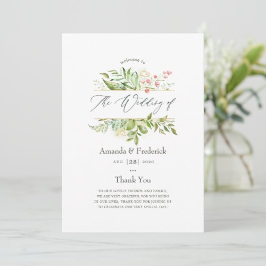 Waterverf Geometric Crystal Greenery Wedding Programmakaart (Staand voorkant)