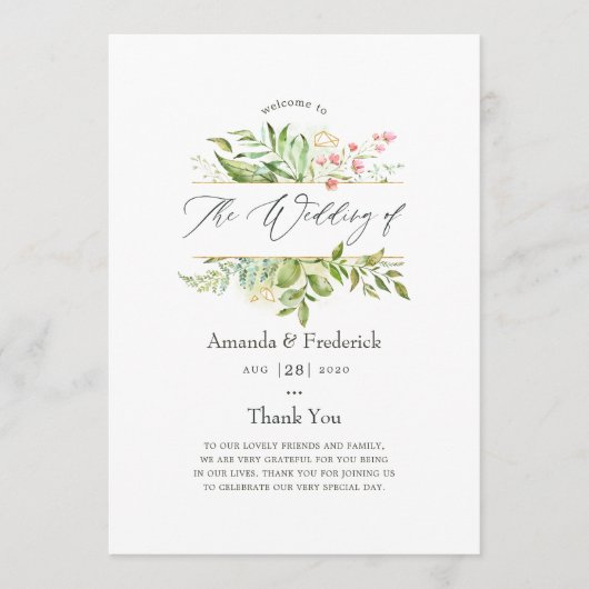 Waterverf Geometric Crystal Greenery Wedding Programmakaart (Voorkant)