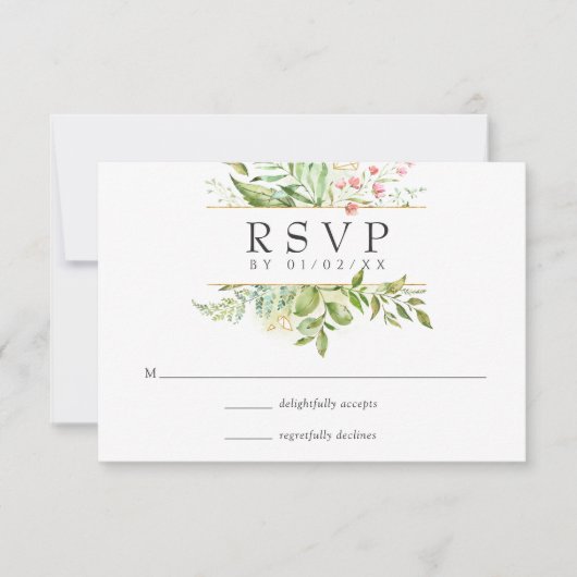 Waterverf Geometric Crystal Greenery Wedding RSVP Kaartje (Voorkant)