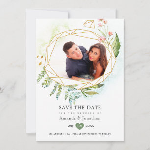 Waterverf Geometric Crystal Greenery Wedding Save The Date