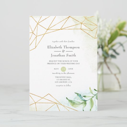 Waterverf Geometric Crystal Wedding Kaart (Staand voorkant)