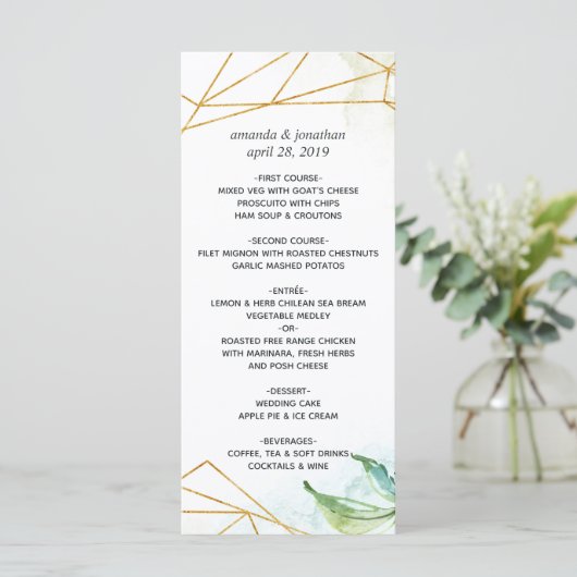 Waterverf Geometric Crystal Wedding Menu (Staand voorkant)