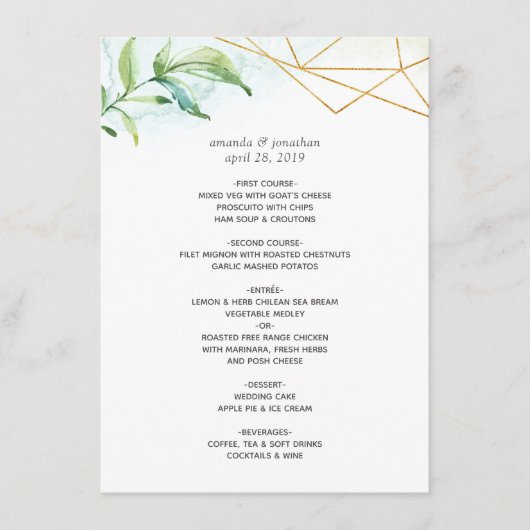 Waterverf Geometric Crystal Wedding Menu (Voorkant)