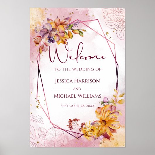Waterverf Geometric Floral Fall Weddenschap Welkom Poster (Voorkant)
