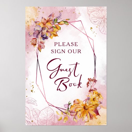 Waterverf Geometric Floral Herfst Marsala Wedding Poster (Voorkant)