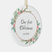 Waterverf Geometric Onze eerste kerstfoto Keramisch Ornament (Rechts)