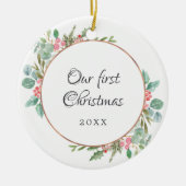 Waterverf Geometric Onze eerste kerstfoto Keramisch Ornament (Voorkant)