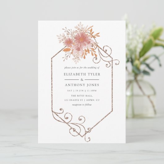 Waterverf Geometric Terracotta Wedding Kaart (Staand voorkant)