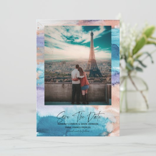 Waterverf | Geometrisch sparen de Datum Save The Date (Staand voorkant)