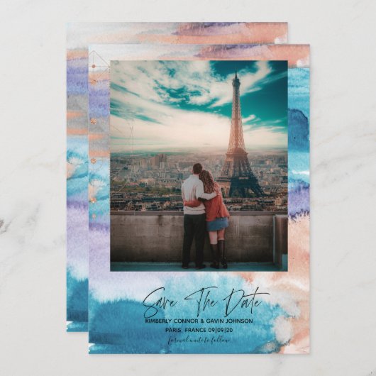 Waterverf | Geometrisch sparen de Datum Save The Date (Voorkant / Achterkant)