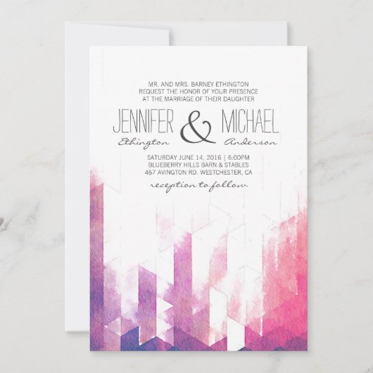 Waterverf geometrische driehoeken | Moderne bruilo Kaart (Voorkant)