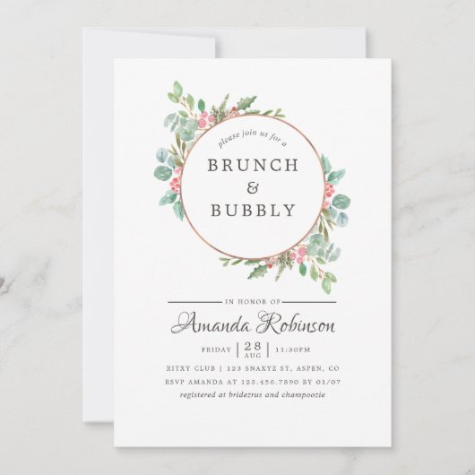 Waterverf Geometrische Eucalyptus Brunch en Bubble Kaart (Voorkant)