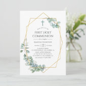 Waterverf Geometrische Eucalyptus Eerste Communie Kaart (Staand voorkant)