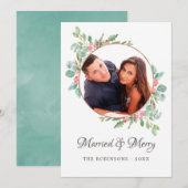 Waterverf Geometrische Eucalyptus Getrouwd en Merr Feestdagenkaart (Voorkant / Achterkant)