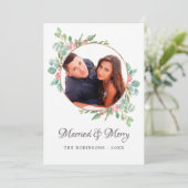 Waterverf Geometrische Eucalyptus Getrouwd en Merr Feestdagenkaart (Staand voorkant)