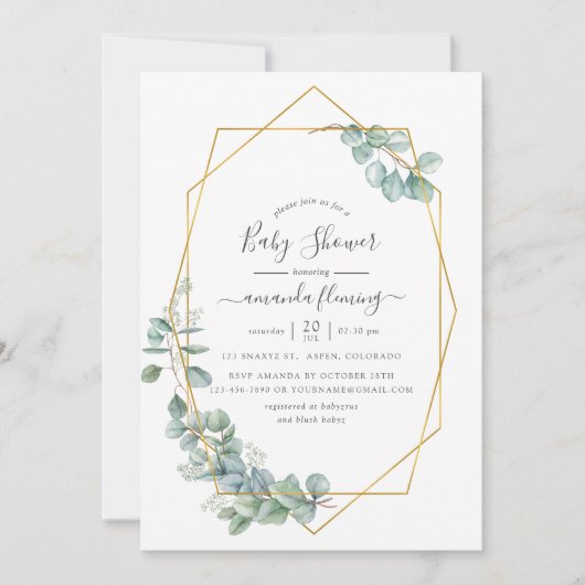 Waterverf Geometrische EucalyptusBaby shower Kaart (Voorkant)