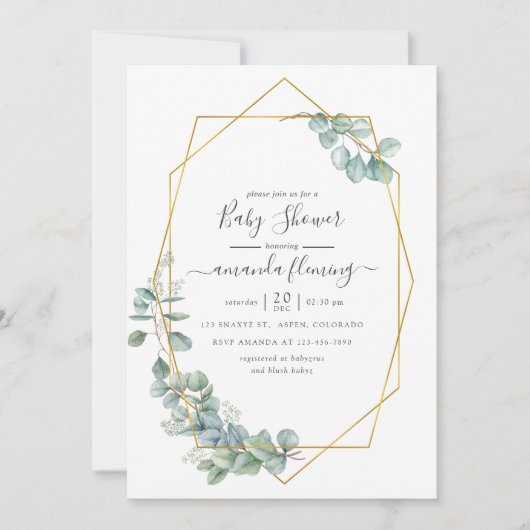 Waterverf Geometrische Eucalyptusbaby shower Kaart (Voorkant)