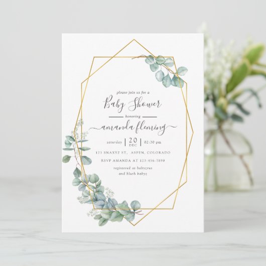 Waterverf Geometrische Eucalyptusbaby shower Kaart (Staand voorkant)