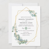 Waterverf Geometrische Eucalyptusbruiloft Kaart (Voorkant)