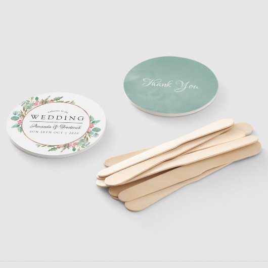 Waterverf Geometrische Eucalyptuskerstbruiloft Handwaaier (Niet-gemonteerd)