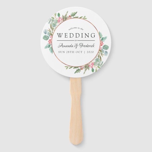 Waterverf Geometrische Eucalyptuskerstbruiloft Handwaaier (Voorkant)