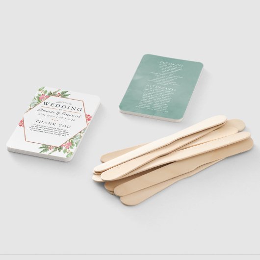 Waterverf Geometrische Eucalyptuskerstbruiloft Handwaaier (Niet-gemonteerd)