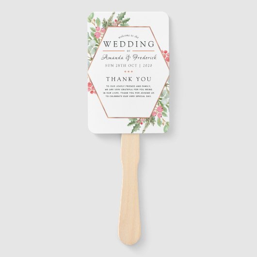 Waterverf Geometrische Eucalyptuskerstbruiloft Handwaaier (Voorkant)