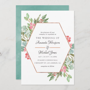 Waterverf Geometrische Eucalyptuskerstbruiloft Kaart