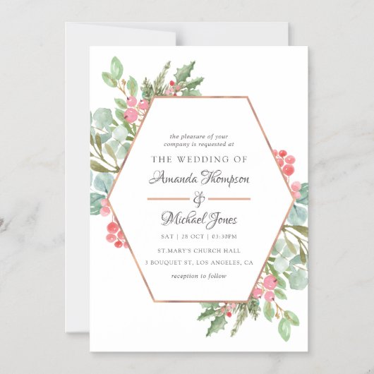 Waterverf Geometrische Eucalyptuskerstbruiloft Magnetische Uitnodiging (Voorkant)