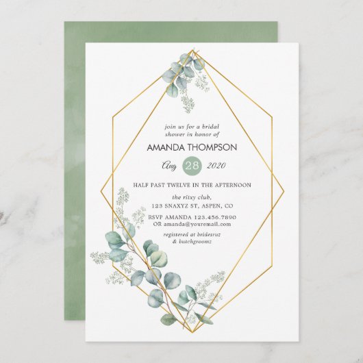 Waterverf Geometrische EucalyptusVrijgezellenfeest Kaart (Voorkant / Achterkant)