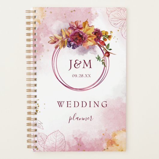 Waterverf Geometrische Floral Herfst Burgundy Wedd Planner (Voorkant)