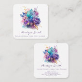 Waterverf Geometrische kristallen en bloemen Vierkante Visitekaartje (Voorkant / Achterkant)