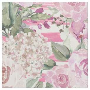 Waterverf geometrische pastel groene roze florale  stof