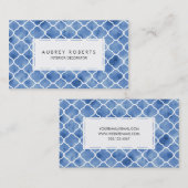 Waterverf Geometrische patronen Indigoblauw en wit Visitekaartje (Voorkant / Achterkant)